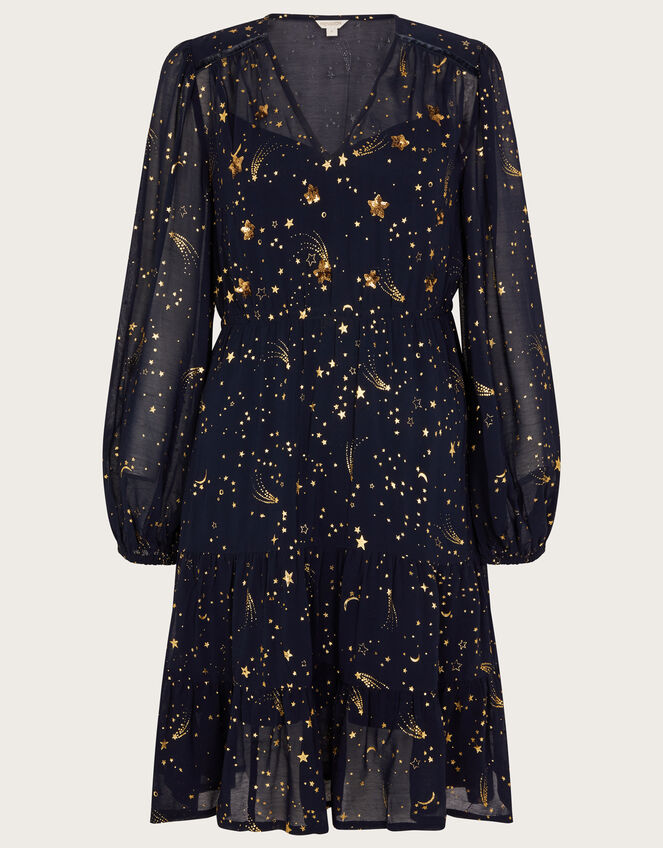 Constella Foil Sequin Dress, Blue (MIDNIGHT), large