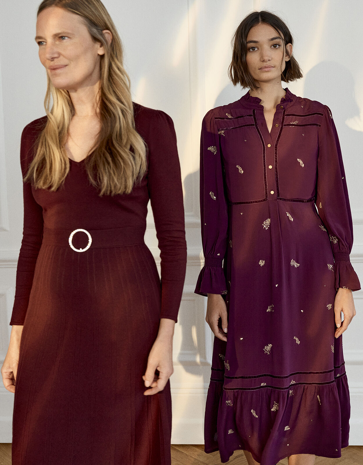 Belted Knit Midi Dress Red