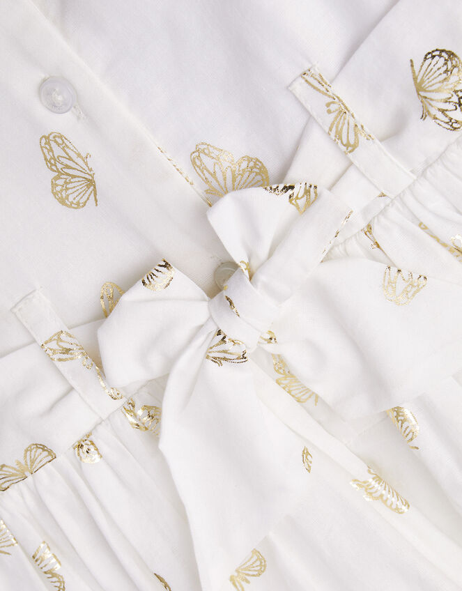 Baby Butterfly Foil Border Dress, Ivory (IVORY), large