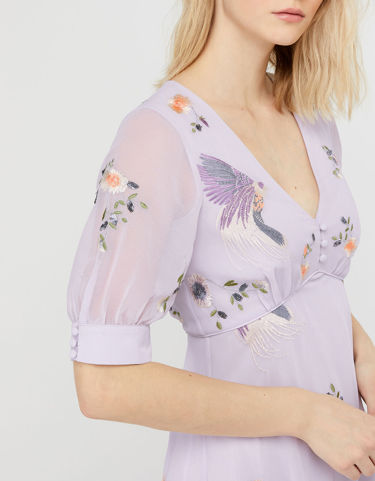 Bellerose Embroidered Hanky Hem Dress in Recycled Fabric Grey