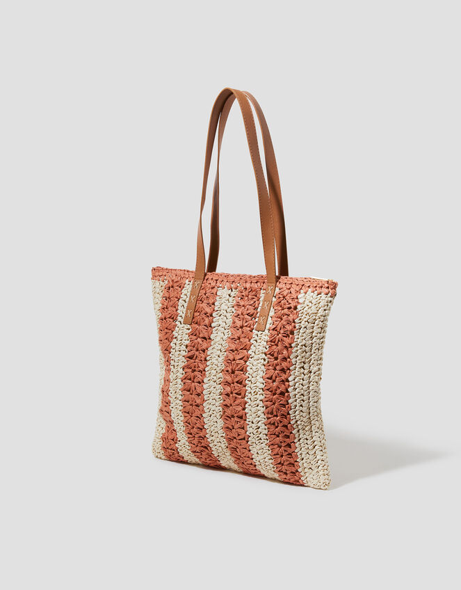 Lola Stripe Raffia Crochet Tote Bag, , large