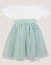 Baby Puff Sleeve Sateen Tulle Party Dress, Green (SAGE), large