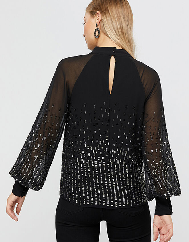 Leah Sequin Blouse, Black (BLACK), large