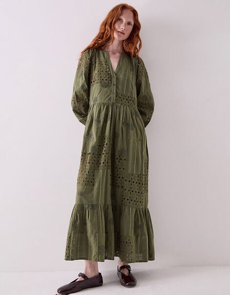 East Tasia Broderie Anglaise Midi Dress, Green (OLIVE), large