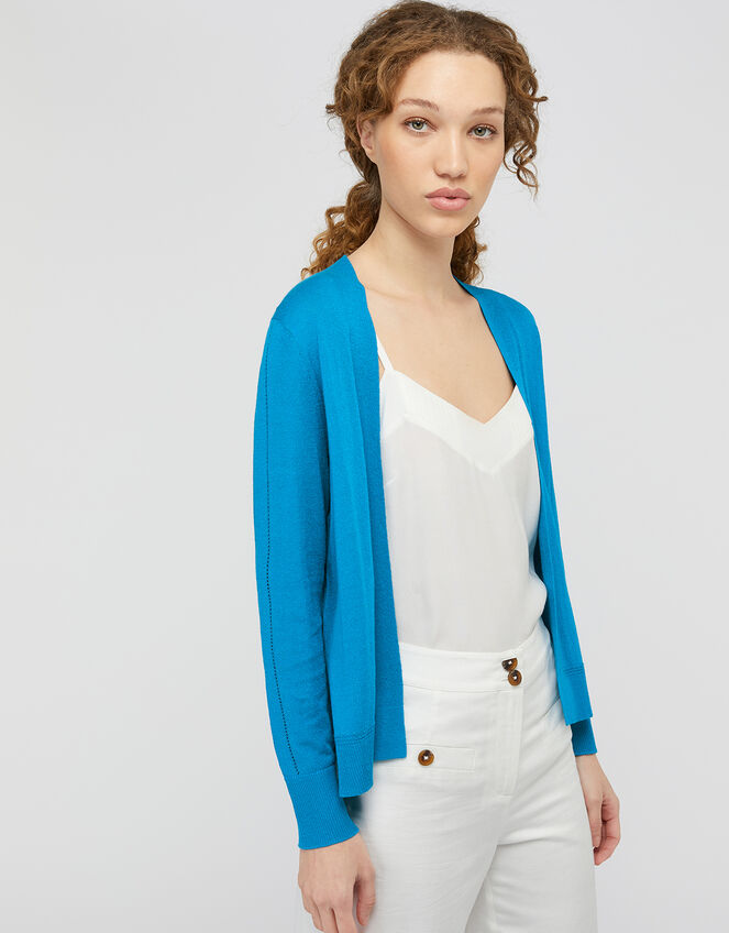 Esmie Lightweight Knit Cardigan in Linen Blend, Blue (BLUE), large