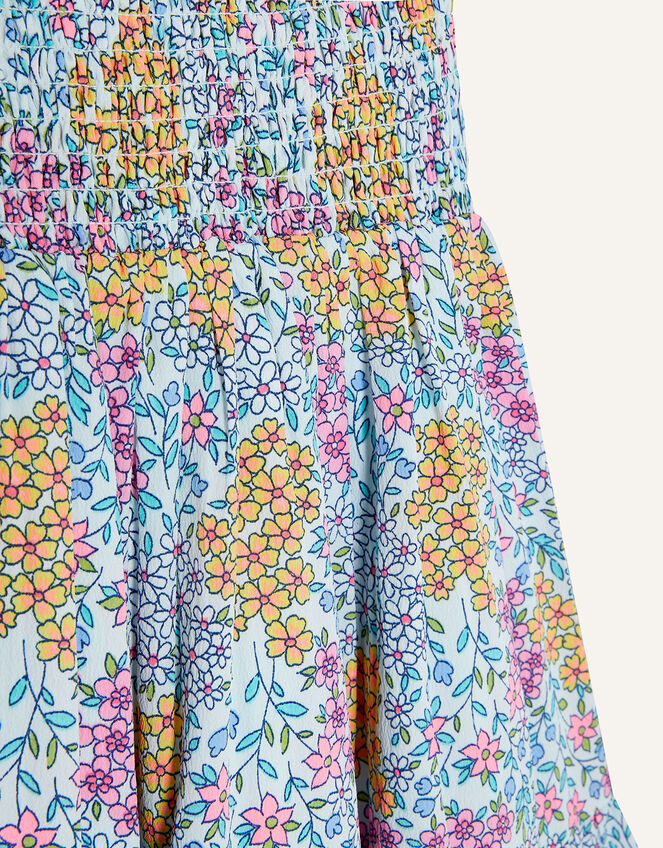 Patchy Floral Shirred Dress, Blue (BLUE), large