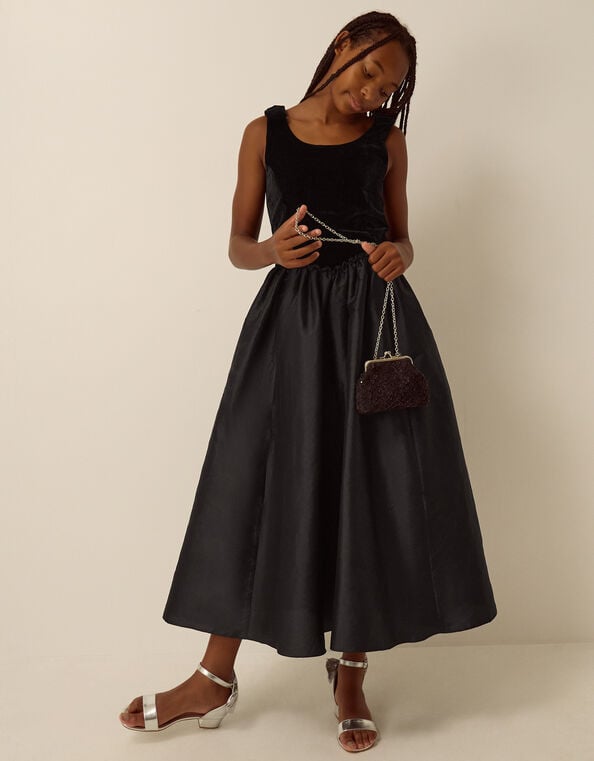 Ohio A-Line Velvet Prom Dress, Black (BLACK), large