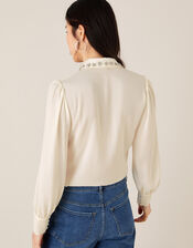 Cecilia Jewel Collar Blouse, Ivory (IVORY), large