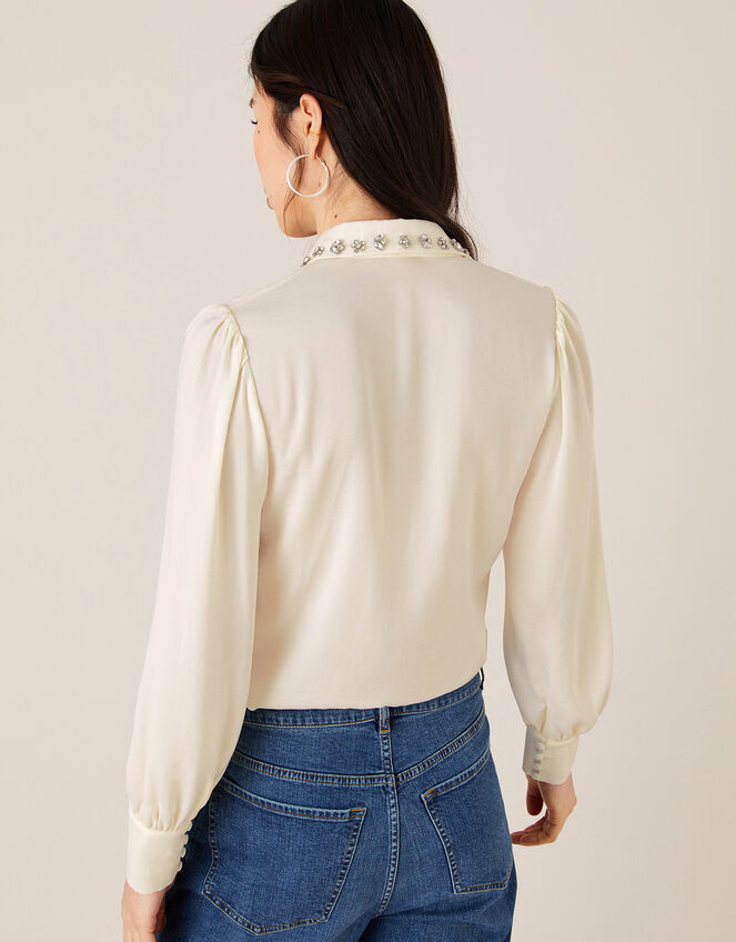 Cecilia Jewel Collar Blouse, Ivory (IVORY), large