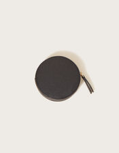Leather Round Coin Purse, Black (BLACK), large