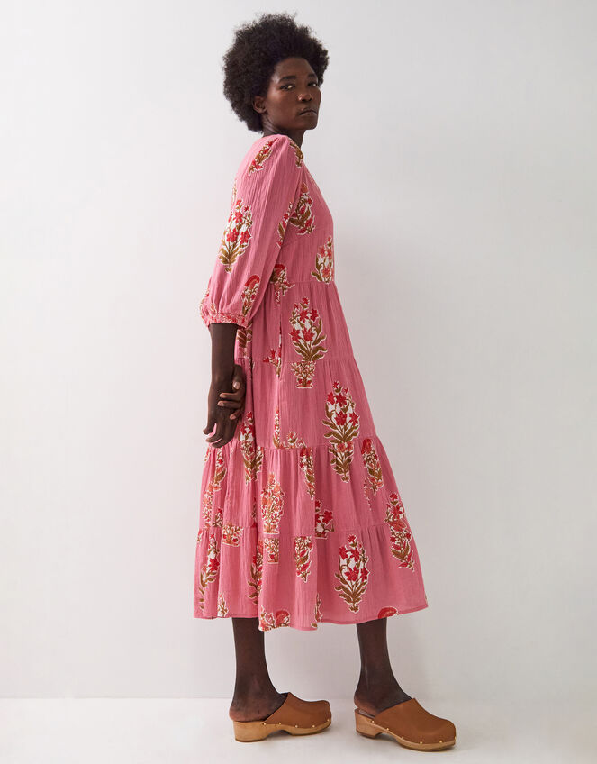 East Macy Floral Tiered Midi Dress, Pink (PINK), large