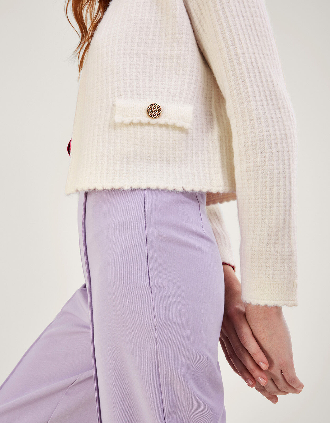 Knit Cropped Jacket with Recycled Polyester Natural