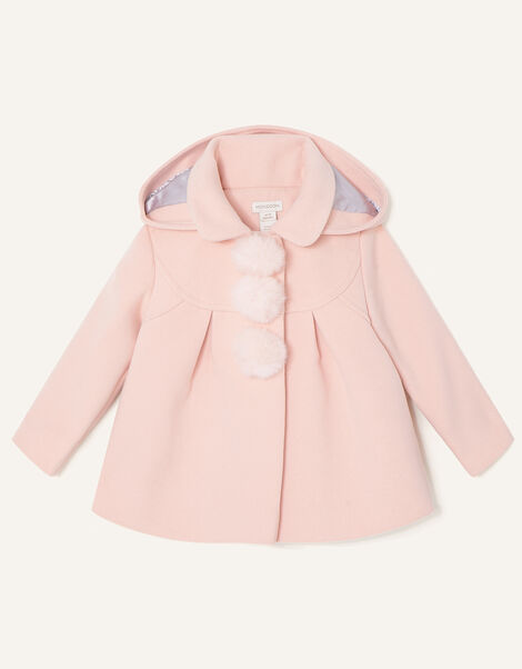 Baby Pom-Pom Coat with Hood Pink, Pink (PALE PINK), large