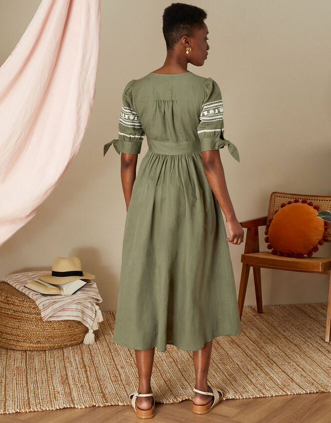 Embroidered Dolly Dress in Linen Blend, Green (KHAKI), large