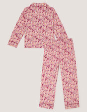 Glow in the Dark Bow Print Long Pyjama Set, Pink (PINK), large