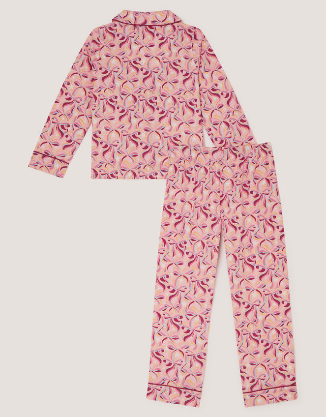 Glow in the Dark Bow Print Long Pyjama Set, Pink (PINK), large