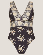 Tanya Plunge Sun Print Swimsuit, Black (BLACK), large