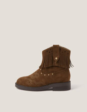 Fringe Suedette Cowboy Boots, Tan (TAN), large