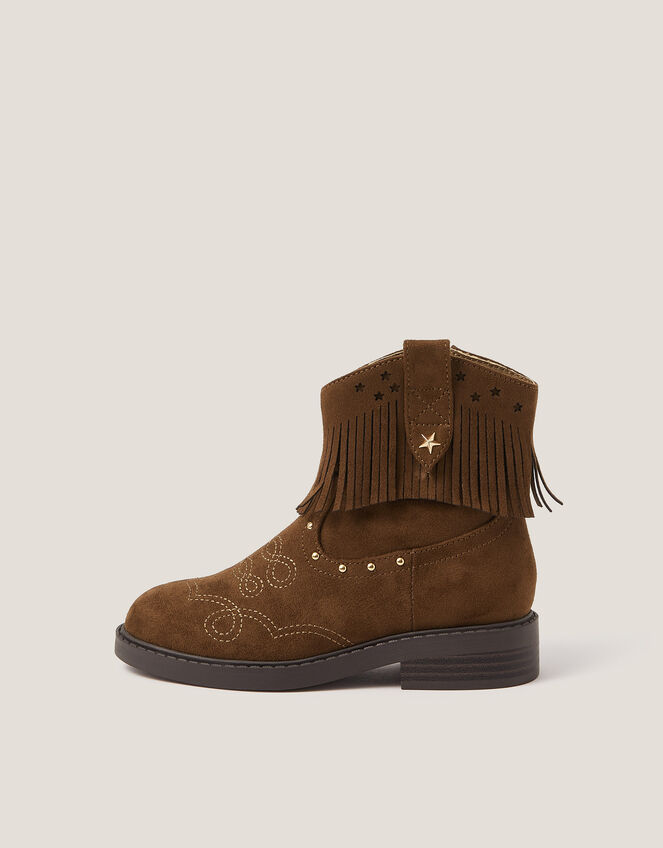 Fringe Suedette Cowboy Boots, Tan (TAN), large