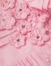 Appliqu&eacute; Floral Flutter Sleeve Dress, Pink (PINK), large