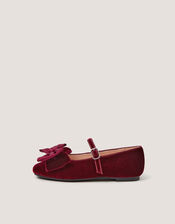 Bow Velvet Ballet Flats, Red (BURGUNDY), large