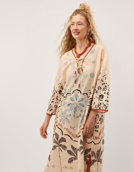 Aleah Tropical Print Midi Kaftan, Ivory (IVORY), large