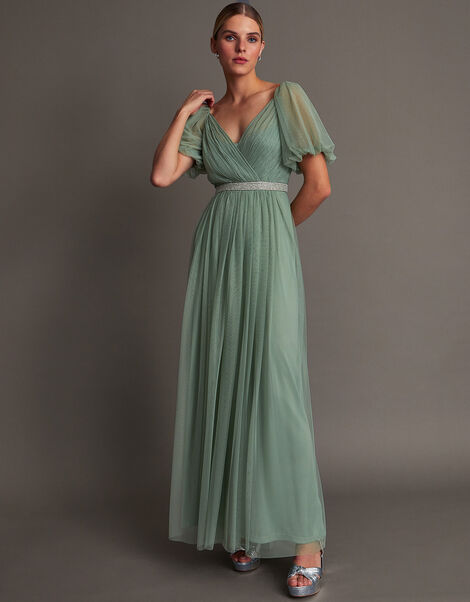 Meghan Mesh Maxi Dress in Recycled Polyester Green, Green (GREEN), large