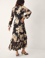 Rowena Floral Print Ruffle Maxi Dress, Black (BLACK), large