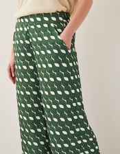 Maren Geometric Print Wide Leg Trousers, Green (GREEN), large