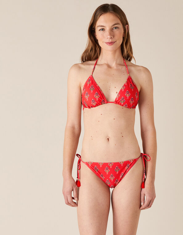 Floral Bikini Briefs with Recycled Polyester, Red (RED), large