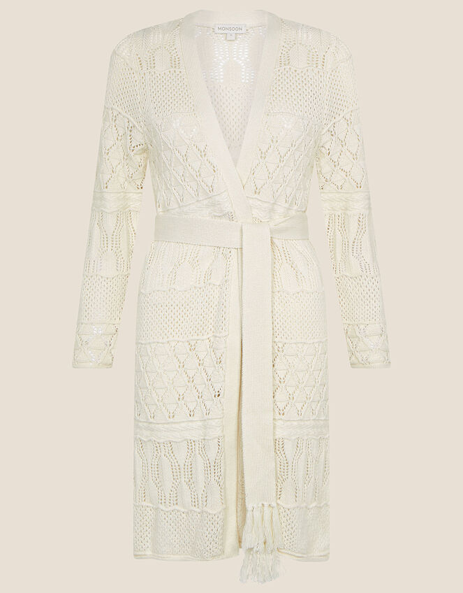 Crochet Stitch Longline Cardigan, Ivory (IVORY), large