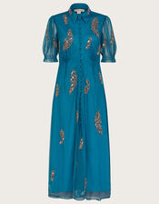 Melissa Feather Embellished Shirt Dress, Blue (AQUA), large
