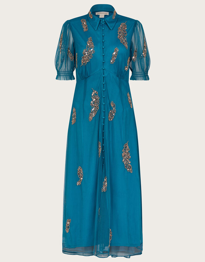 Melissa Feather Embellished Shirt Dress, Blue (AQUA), large