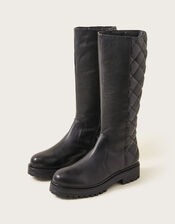 Quilted Leather Stomp Boots, Black (BLACK), large