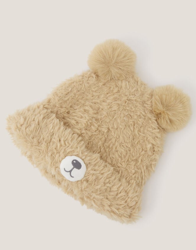 Teddy Pom-Pom Beanie Hat, Brown (BROWN), large