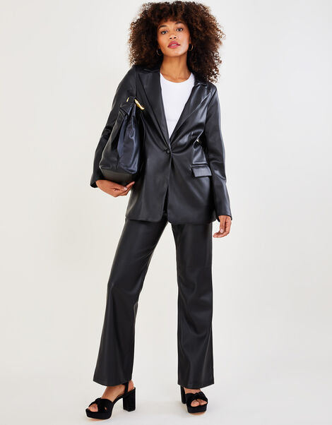 Bonnee PU Bootcut Trousers, Black (BLACK), large
