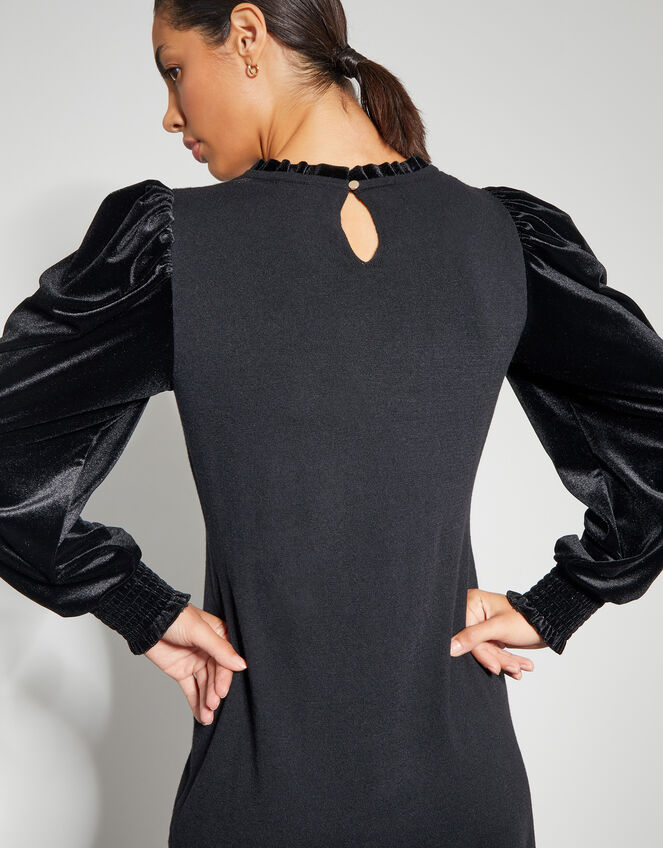 Viv Velvet Sleeve Knit Midi Dress, Black (BLACK), large