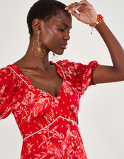 Arielle Tiered Print Dress with Sustainable Viscose, Red (RED), large