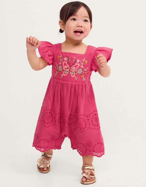 Baby Butterfly Broderie Romper, Pink (PINK), large