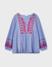 East Circe Paisley Embroidered Blouse, Blue (LIGHT BLUE), large