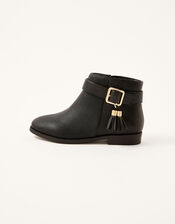 Buckle Strap Tassel Boots, Black (BLACK), large