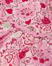 Heart Print Puff Sleeve Dress, Pink (PINK), large