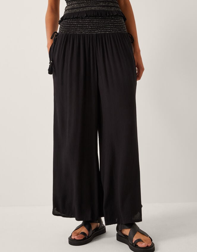 Heidi Shirred Wide Leg Trousers, Black (BLACK), large