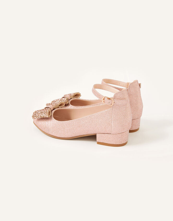 Dazzle Bow Shimmer Heeled Shoes, Pink (PINK), large