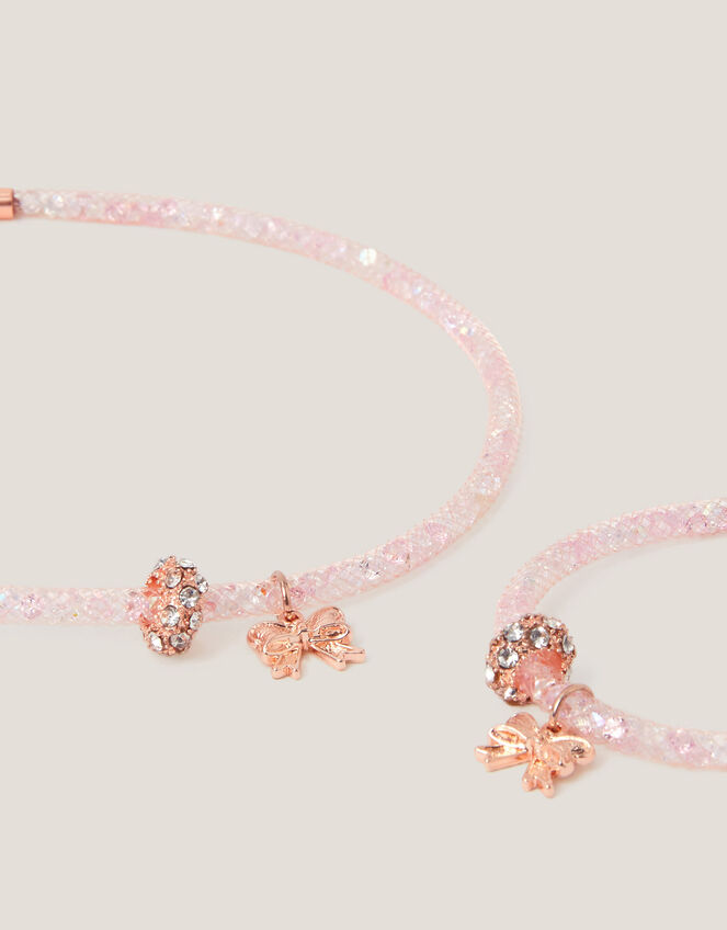 Bow Charm Tube Necklace & Bracelet Set, , large