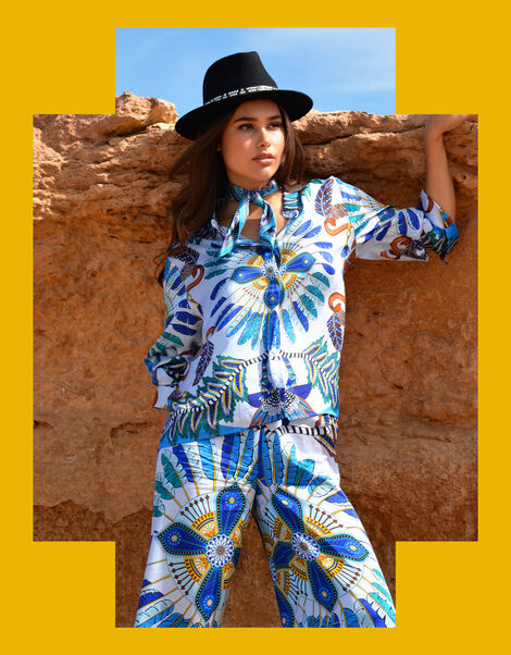 Wild Athena Feather Print Trousers, Blue (BLUE), large