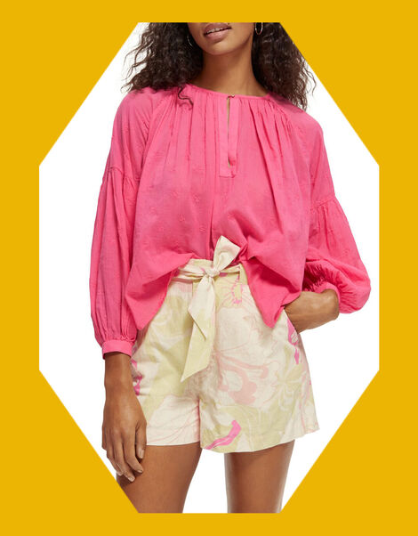 Scotch and Soda Button Neckline Easy Dobby Blouse, Pink (PINK), large