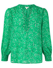Sequin Neckline Printed Blouse, Green (GREEN), large