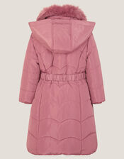 Belted Scallop Puffer Coat, Pink (PINK), large