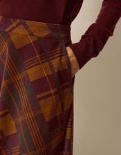 Melinda Check Print Corduroy Midi Skirt, Brown (BROWN), large